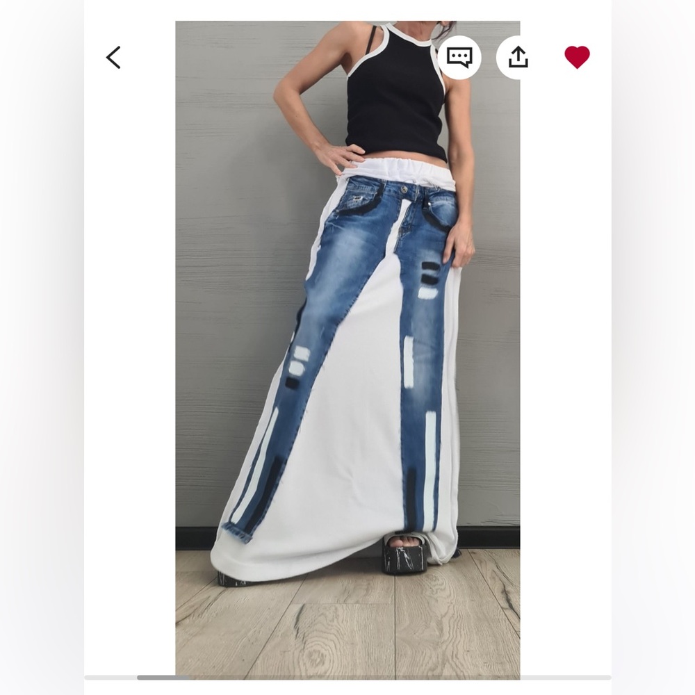 EUC Unique skirt with artistic expression of jeans added for illusion